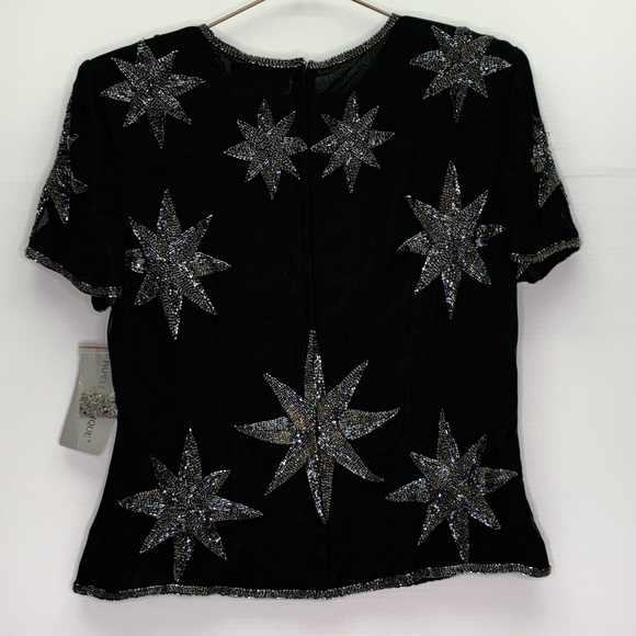 Beaded Shirt Large Black Sequin Beaded Millennium Star Y2K Top NWT NOS - Picture 8 of 8